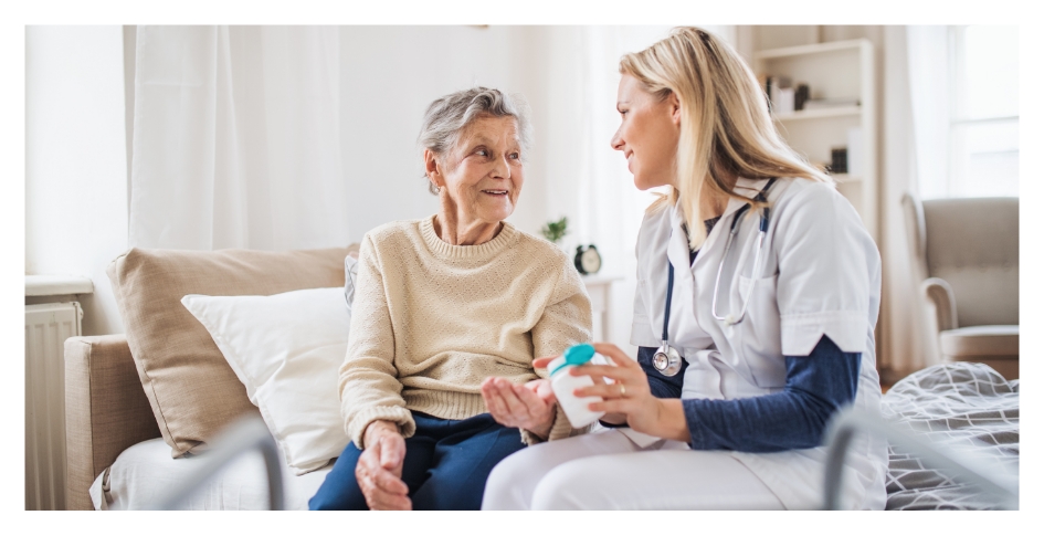 Senior woman receiving care from a nurse